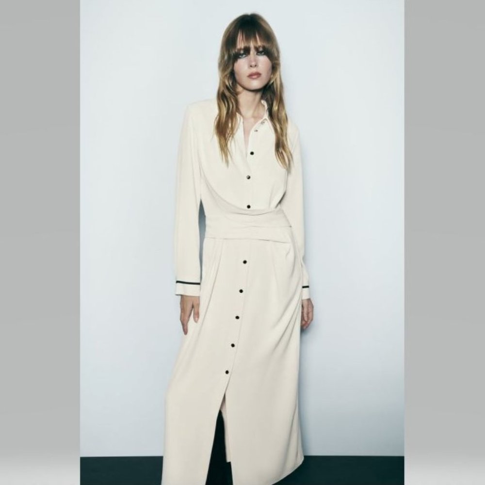 NWT ZARA ECRU BELTED SHIRTDRESS, SZ XL
